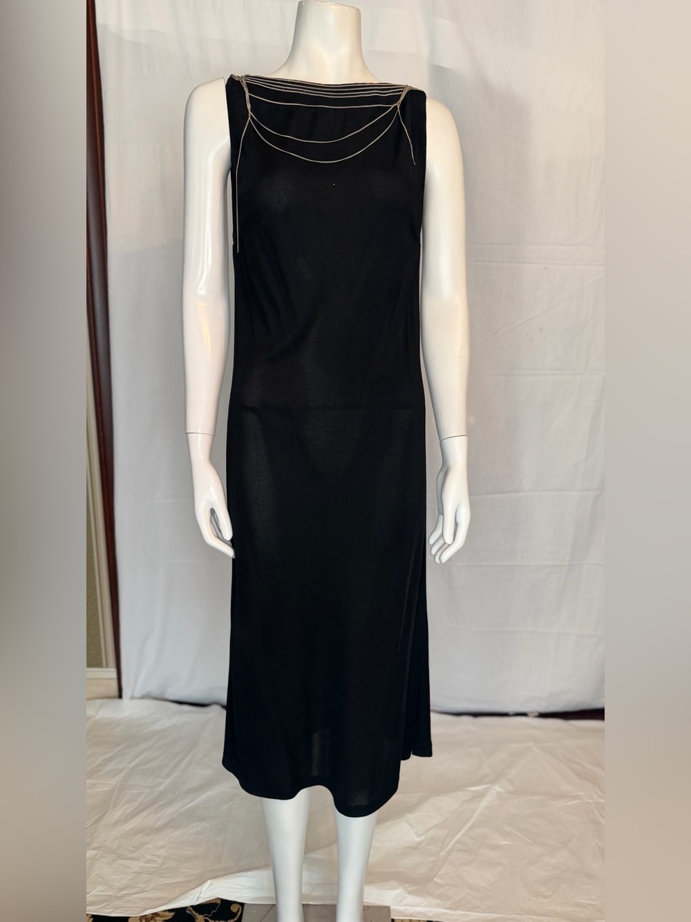 Versace Black Dress with Gold Chain Neckline